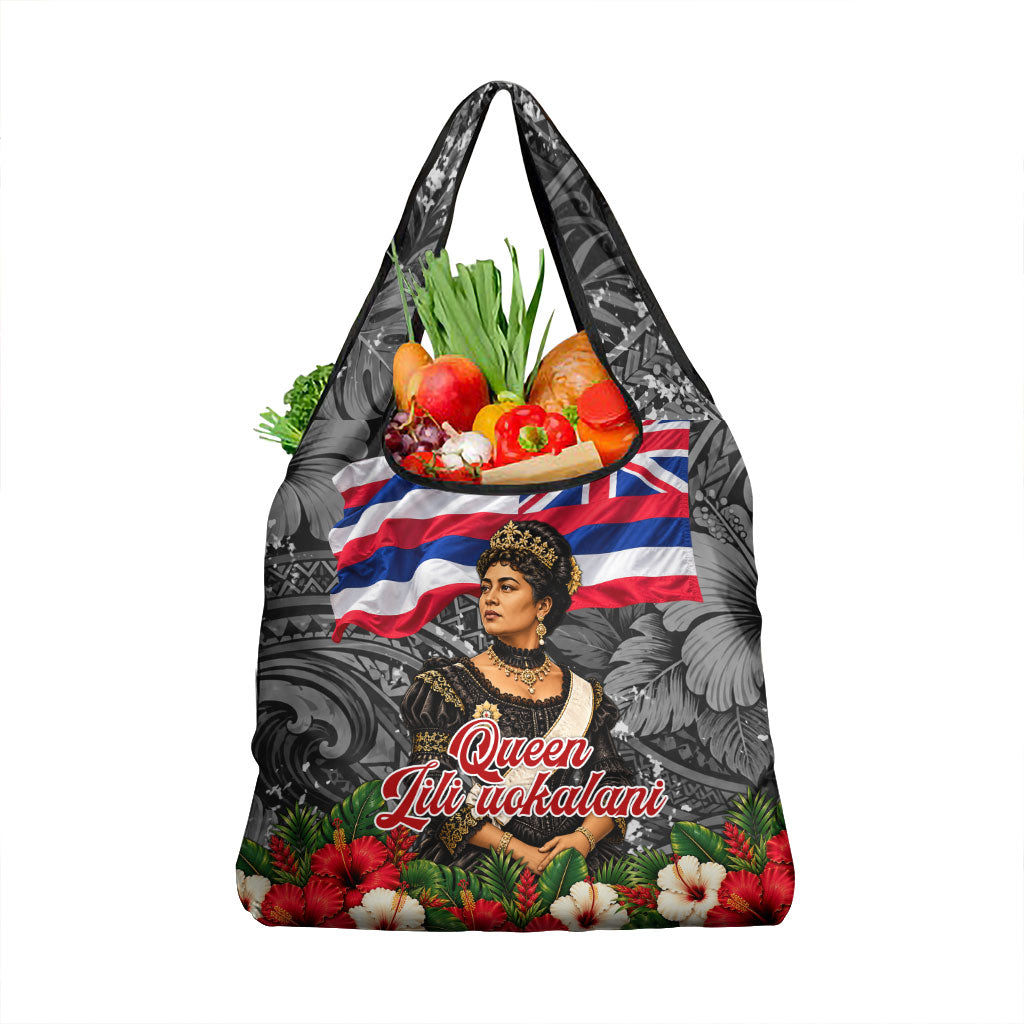 Queen Liliuokalani Hawaiian Flag Grocery Bag Polynesian Tribal Pattern And Tropical Hibiscus TS04 1-pack One Size Grey Red - Polynesian Pride