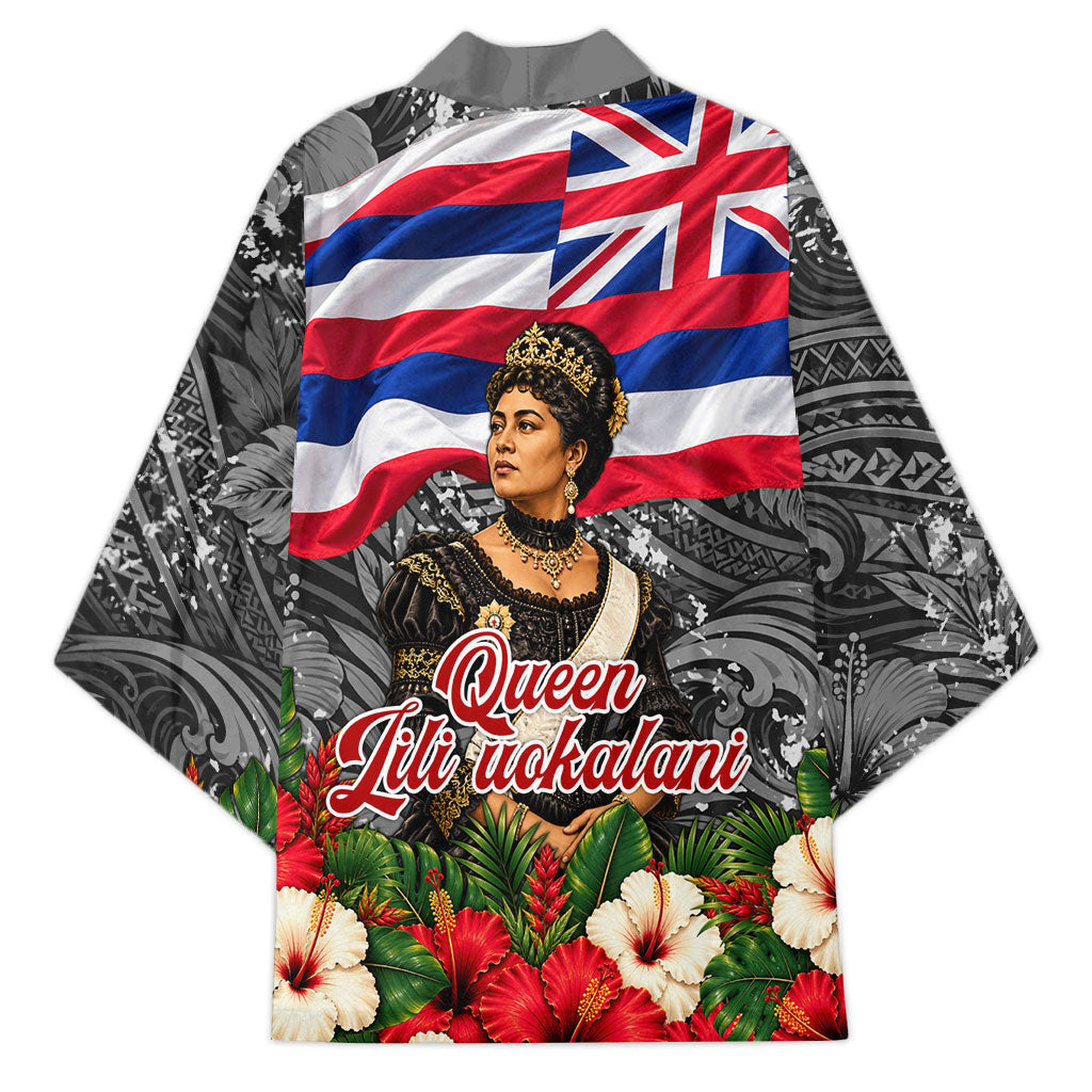 Queen Liliuokalani Hawaiian Flag Kimono Polynesian Tribal Pattern And Tropical Hibiscus TS04 - Polynesian Pride