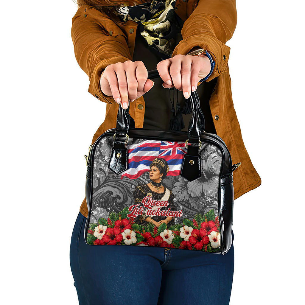 Queen Liliuokalani Hawaiian Flag Shoulder Handbag Polynesian Tribal Pattern And Tropical Hibiscus TS04 One Size Grey Red - Polynesian Pride