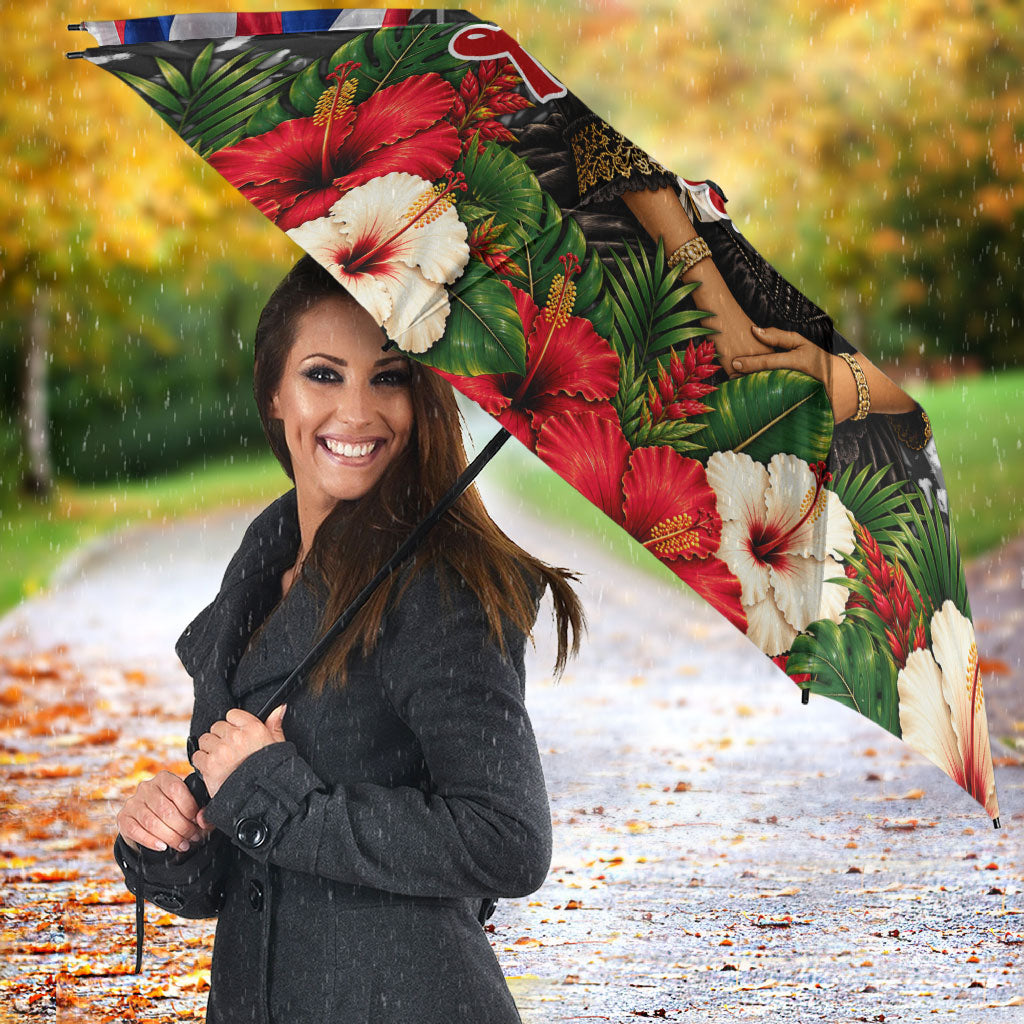 Queen Liliuokalani Hawaiian Flag Umbrella Polynesian Tribal Pattern And Tropical Hibiscus TS04 - Polynesian Pride