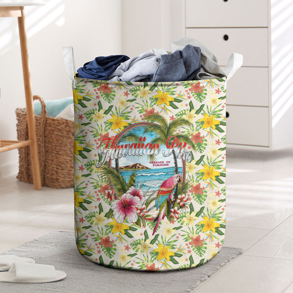 Hawaiian Piko Threads Of Paradise Aloha Laundry Basket Tropical Hibiscus Plumeria TS04 White Green - Polynesian Pride