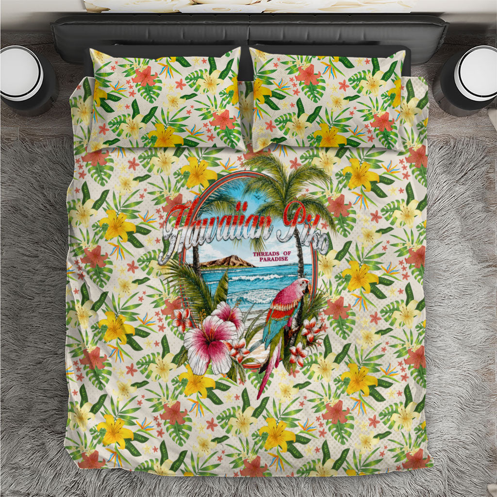 Hawaiian Piko Threads Of Paradise Aloha Bedding Set Tropical Hibiscus Plumeria TS04 White Green - Polynesian Pride
