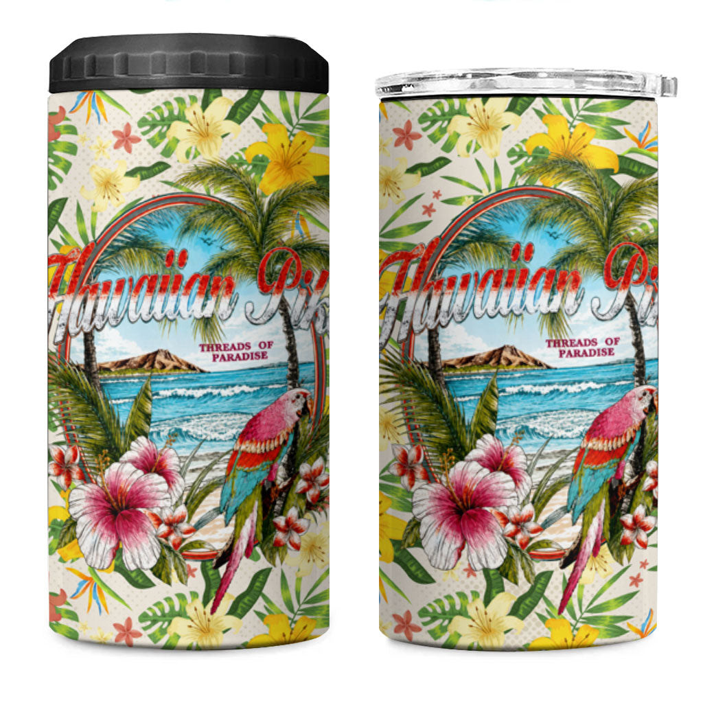 Hawaiian Piko Threads Of Paradise Aloha 4 in 1 Can Cooler Tumbler Tropical Hibiscus Plumeria