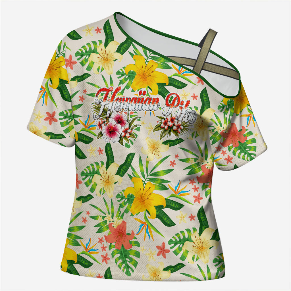 Hawaiian Piko Threads Of Paradise Aloha Cross Shoulder Shirt Tropical Hibiscus Plumeria