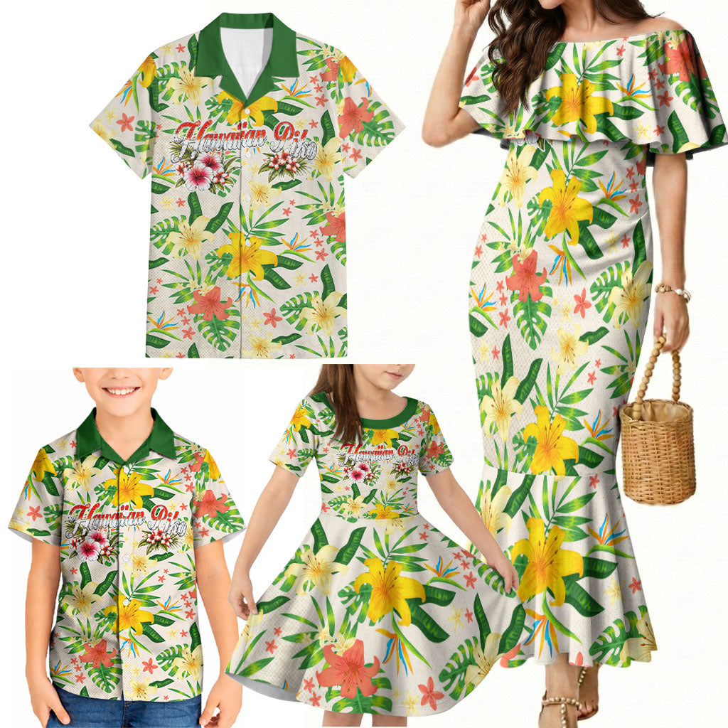 Hawaiian Piko Threads Of Paradise Aloha Family Matching Mermaid Dress and Hawaiian Shirt Tropical Hibiscus Plumeria