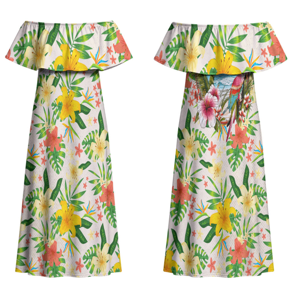 Hawaiian Piko Threads Of Paradise Aloha Family Matching Off Shoulder Maxi Dress and Hawaiian Shirt Tropical Hibiscus Plumeria