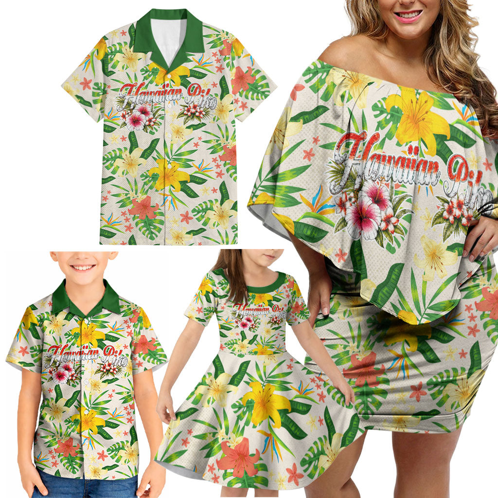 Hawaiian Piko Threads Of Paradise Aloha Family Matching Off Shoulder Short Dress and Hawaiian Shirt Tropical Hibiscus Plumeria TS04 - Polynesian Pride