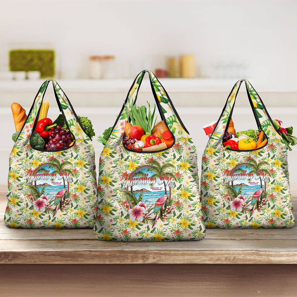 Hawaiian Piko Threads Of Paradise Aloha Grocery Bag Tropical Hibiscus Plumeria