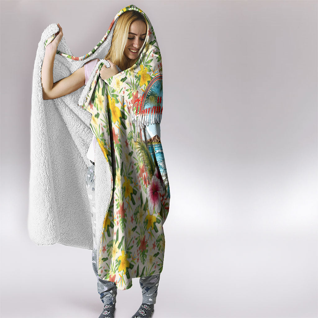 Hawaiian Piko Threads Of Paradise Aloha Hooded Blanket Tropical Hibiscus Plumeria