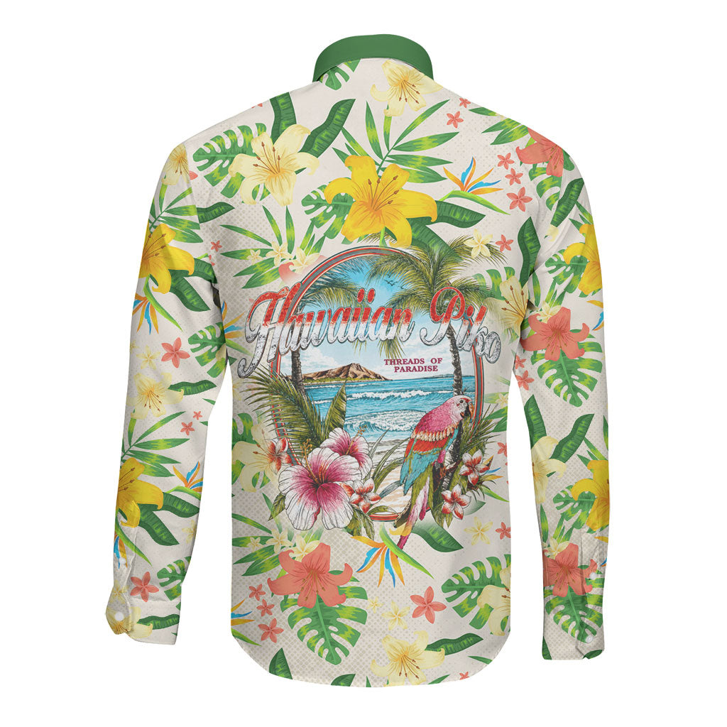 Hawaiian Piko Threads Of Paradise Aloha Long Sleeve Button Shirt Tropical Hibiscus Plumeria