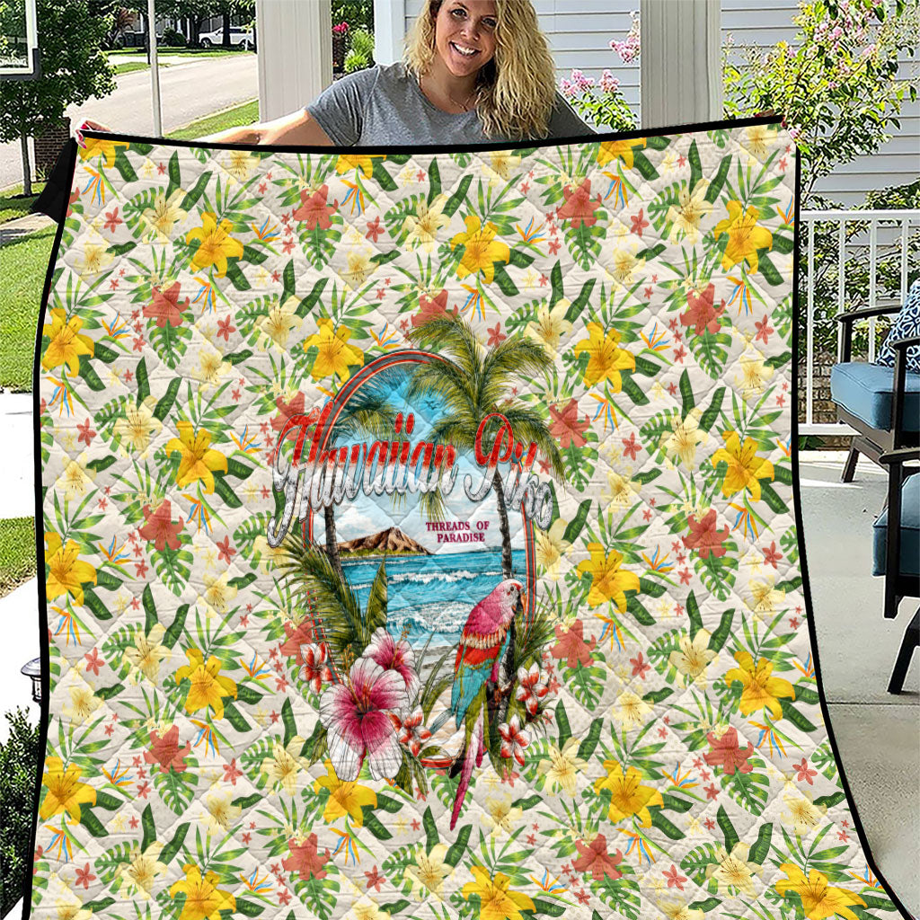 Hawaiian Piko Threads Of Paradise Aloha Quilt Tropical Hibiscus Plumeria TS04 White Green - Polynesian Pride