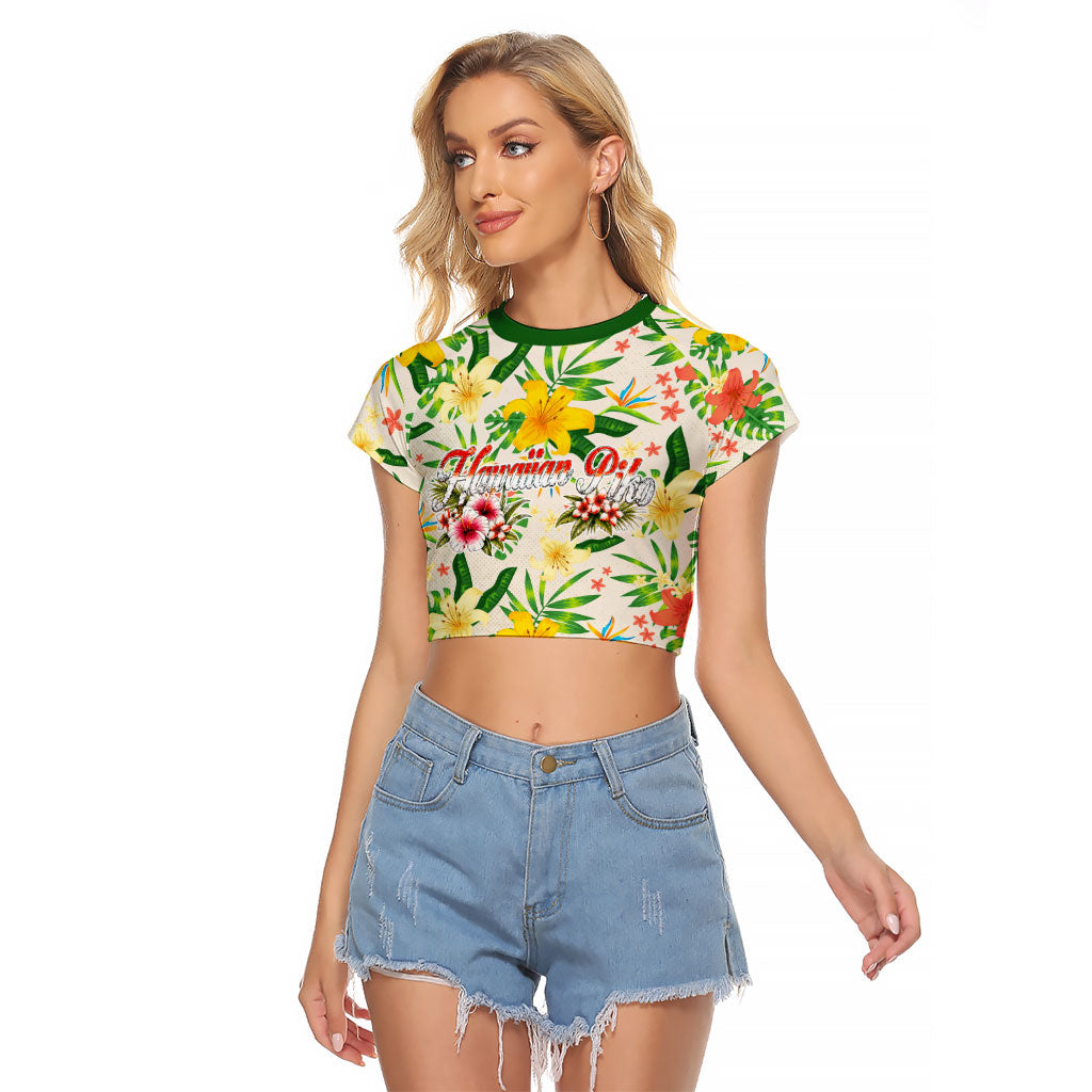 Hawaiian Piko Threads Of Paradise Aloha Raglan Cropped T Shirt Tropical Hibiscus Plumeria