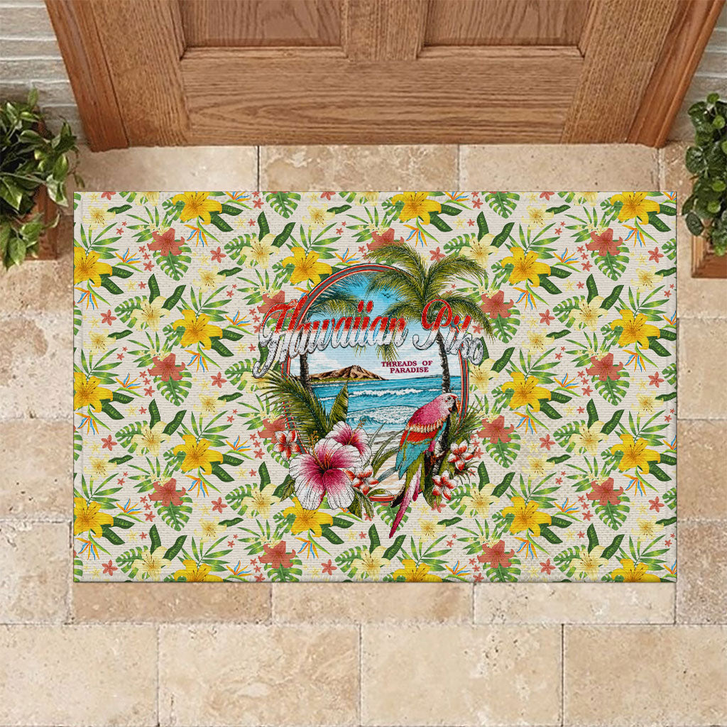 Hawaiian Piko Threads Of Paradise Aloha Rubber Doormat Tropical Hibiscus Plumeria