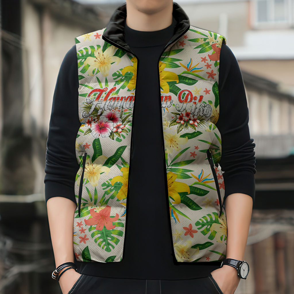 Hawaiian Piko Threads Of Paradise Aloha Sleeveless Puffer Jacket Tropical Hibiscus Plumeria