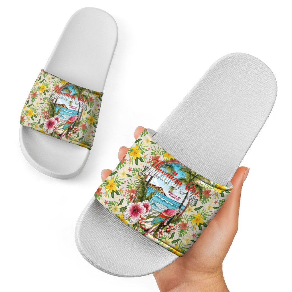 Hawaiian Piko Threads Of Paradise Aloha Slide Sandals Tropical Hibiscus Plumeria