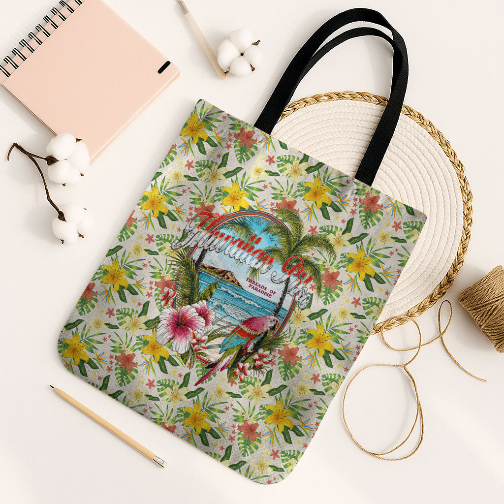 Hawaiian Piko Threads Of Paradise Aloha Tote Bag Tropical Hibiscus Plumeria
