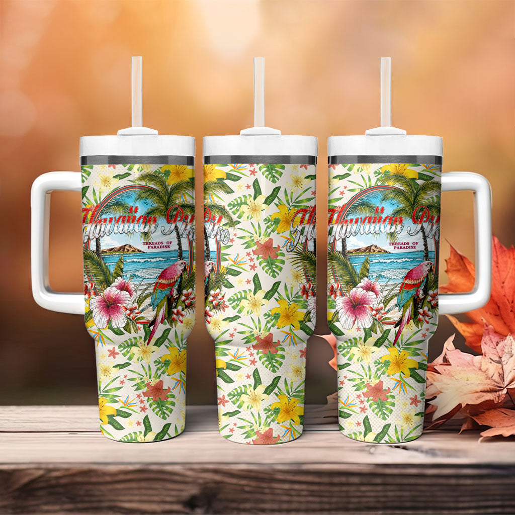 Hawaiian Piko Threads Of Paradise Aloha Tumbler With Handle Tropical Hibiscus Plumeria