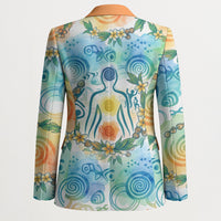Hawaiian Piko Cultural Pride Aloha Blazer Watercolor Spiral Art - Tropical Plumeria Lei Garland