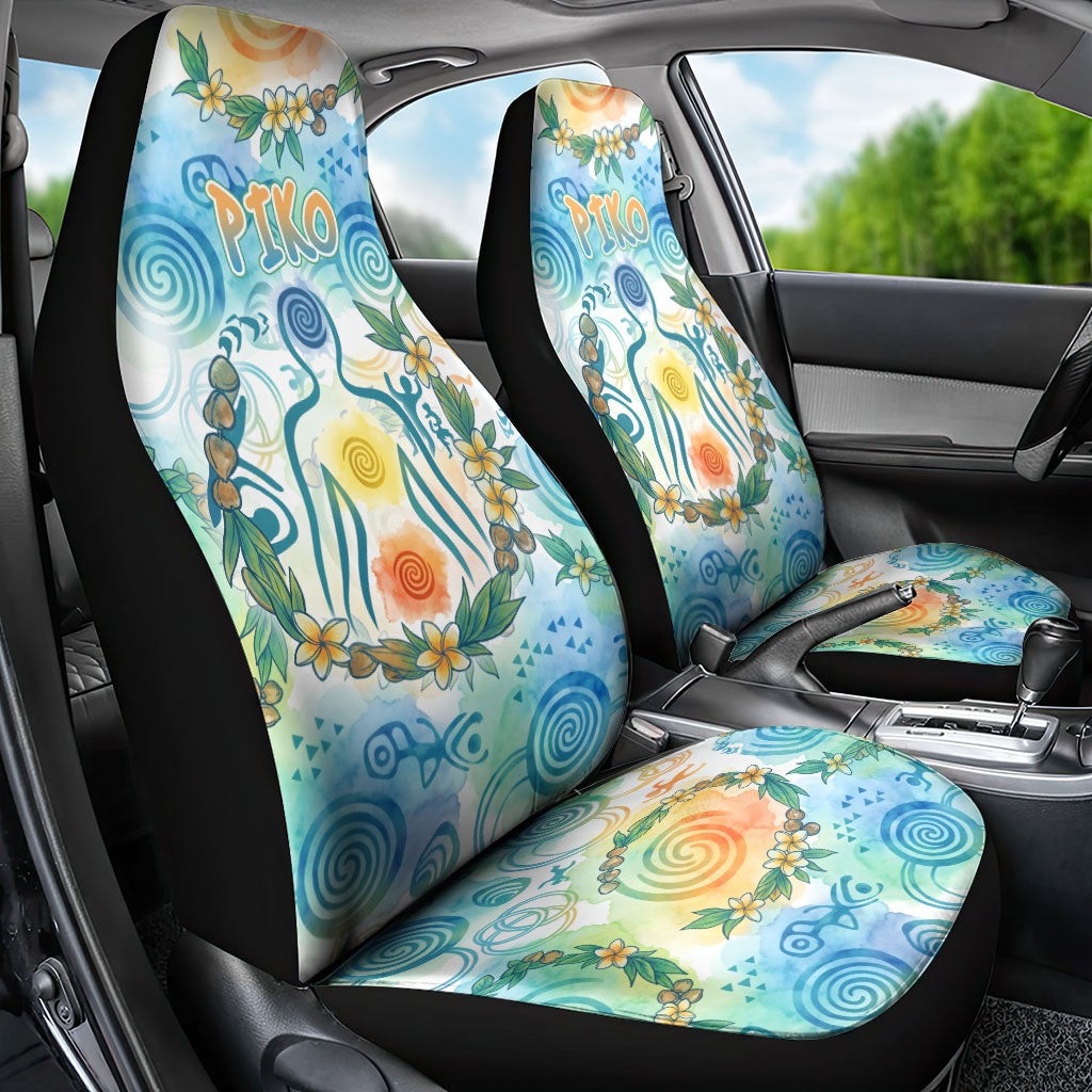Hawaiian Piko Cultural Pride Aloha Car Seat Cover Watercolor Spiral Art - Tropical Plumeria Lei Garland