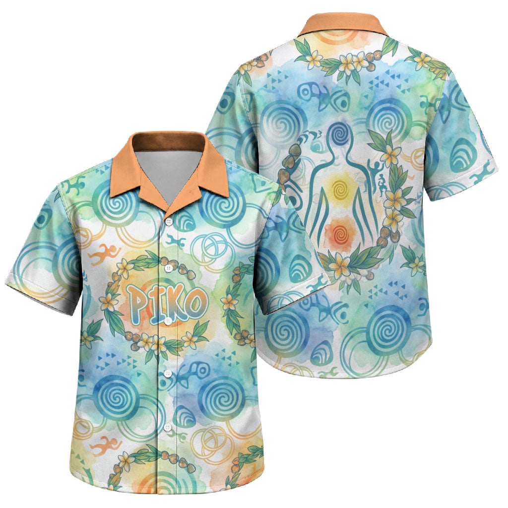Hawaiian Piko Cultural Pride Aloha Family Matching Off Shoulder Maxi Dress and Hawaiian Shirt Watercolor Spiral Art - Tropical Plumeria Lei Garland