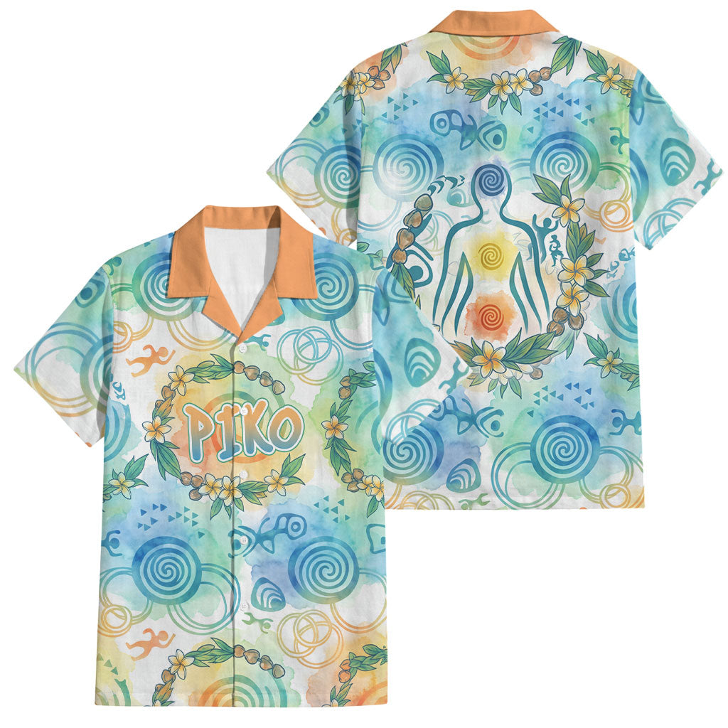 Hawaiian Piko Cultural Pride Aloha Family Matching Off Shoulder Short Dress and Hawaiian Shirt Watercolor Spiral Art - Tropical Plumeria Lei Garland