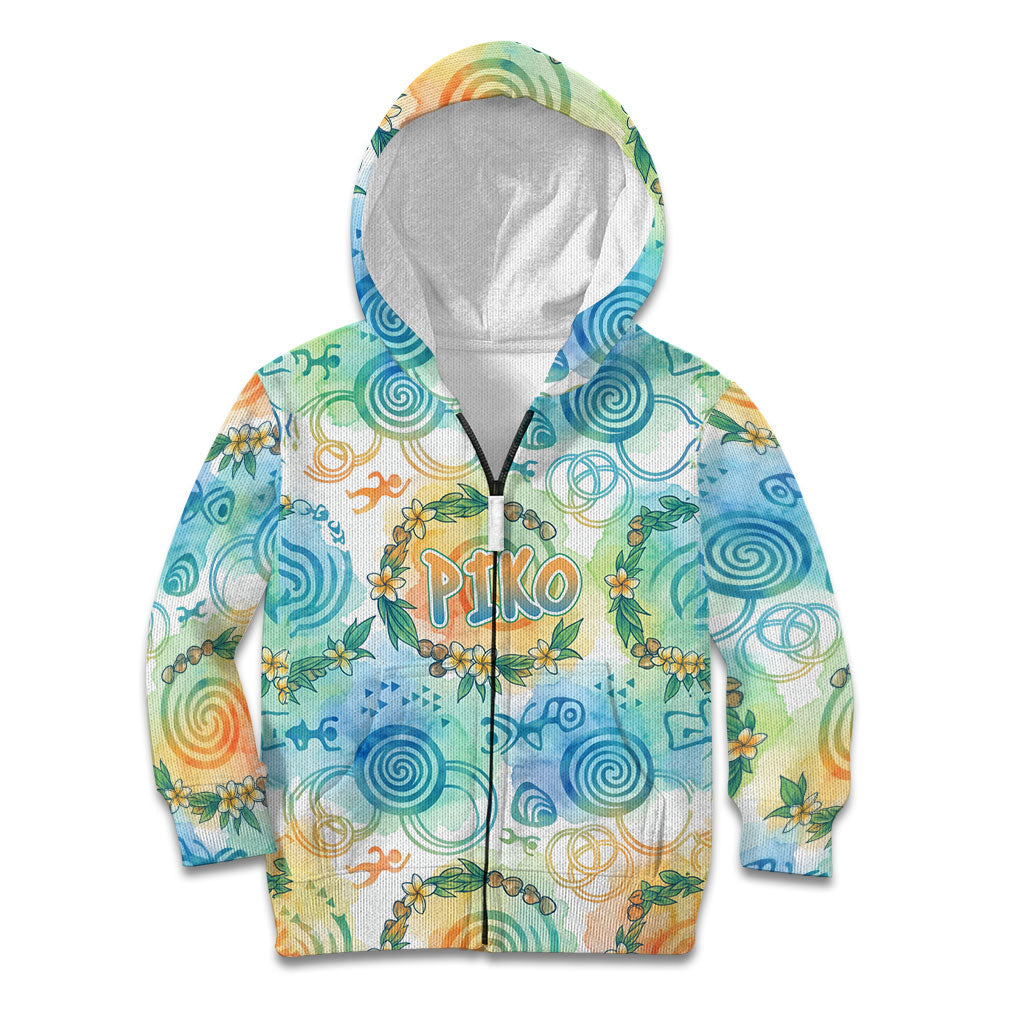 Hawaiian Piko Cultural Pride Aloha Kid Hoodie Watercolor Spiral Art - Tropical Plumeria Lei Garland