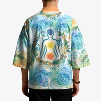 Hawaiian Piko Cultural Pride Aloha Kimono Watercolor Spiral Art - Tropical Plumeria Lei Garland