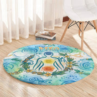 Hawaiian Piko Cultural Pride Aloha Round Carpet Watercolor Spiral Art - Tropical Plumeria Lei Garland