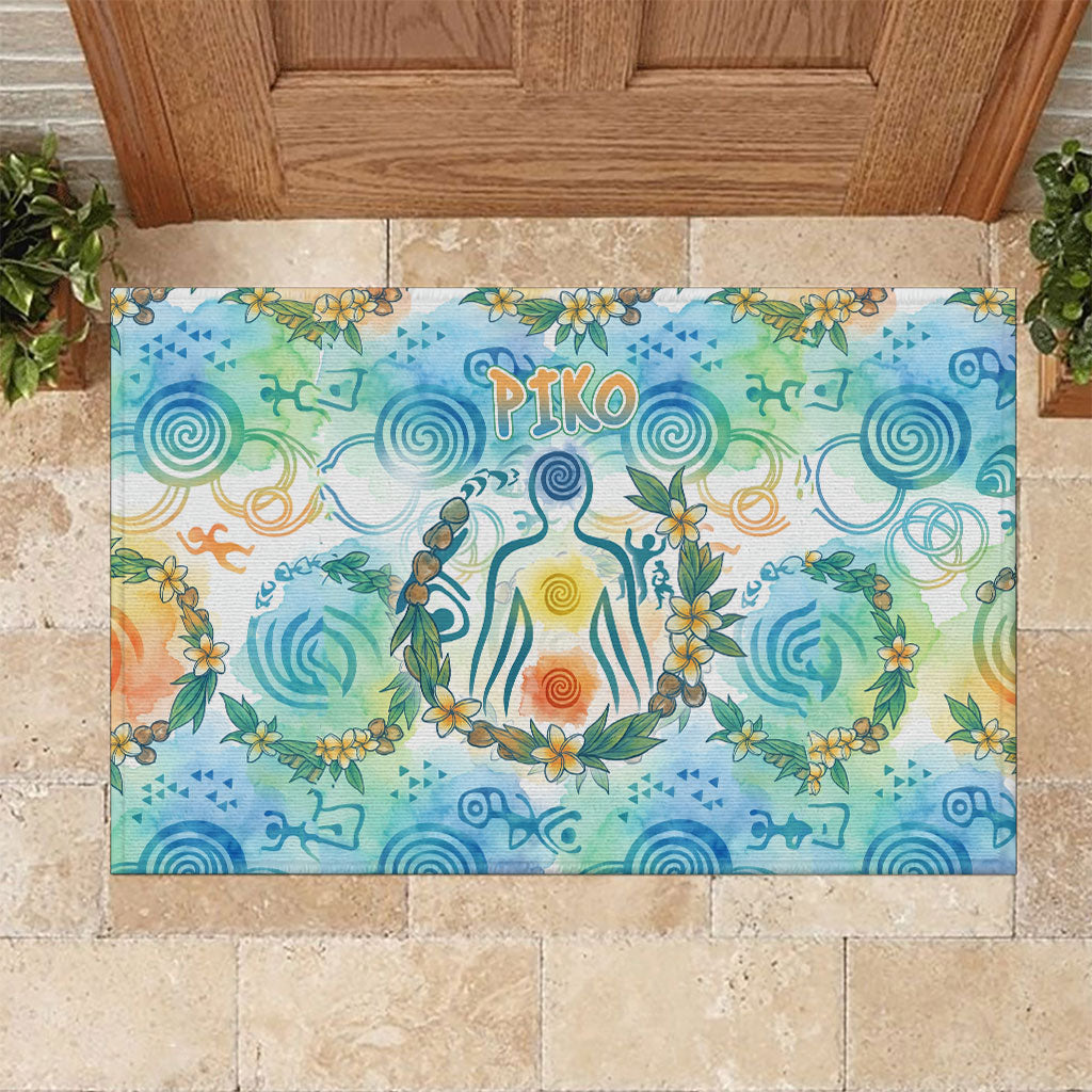 Hawaiian Piko Cultural Pride Aloha Rubber Doormat Watercolor Spiral Art - Tropical Plumeria Lei Garland
