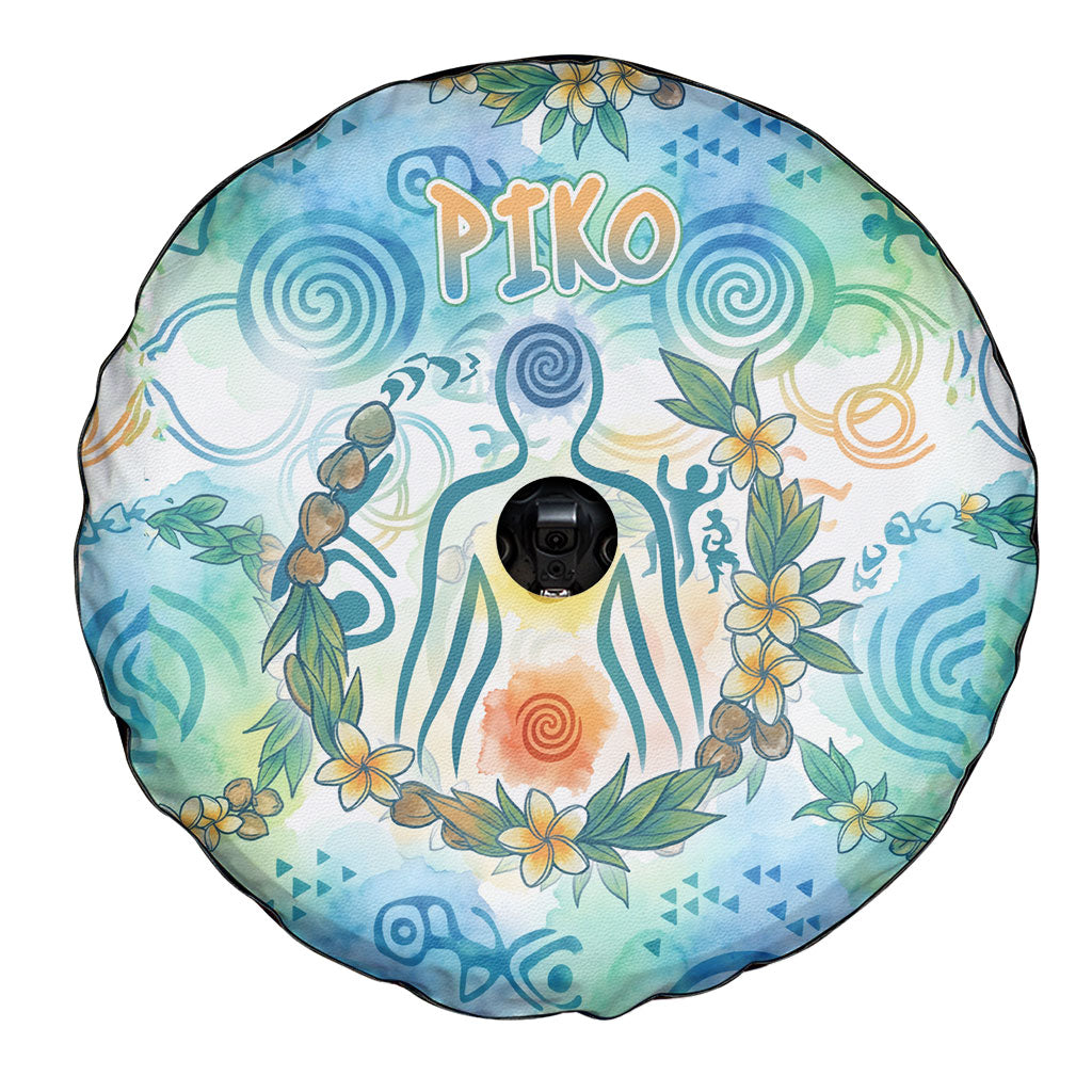 Hawaiian Piko Cultural Pride Aloha Spare Tire Cover Watercolor Spiral Art - Tropical Plumeria Lei Garland