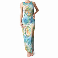 Hawaiian Piko Cultural Pride Aloha Tank Maxi Dress Watercolor Spiral Art - Tropical Plumeria Lei Garland