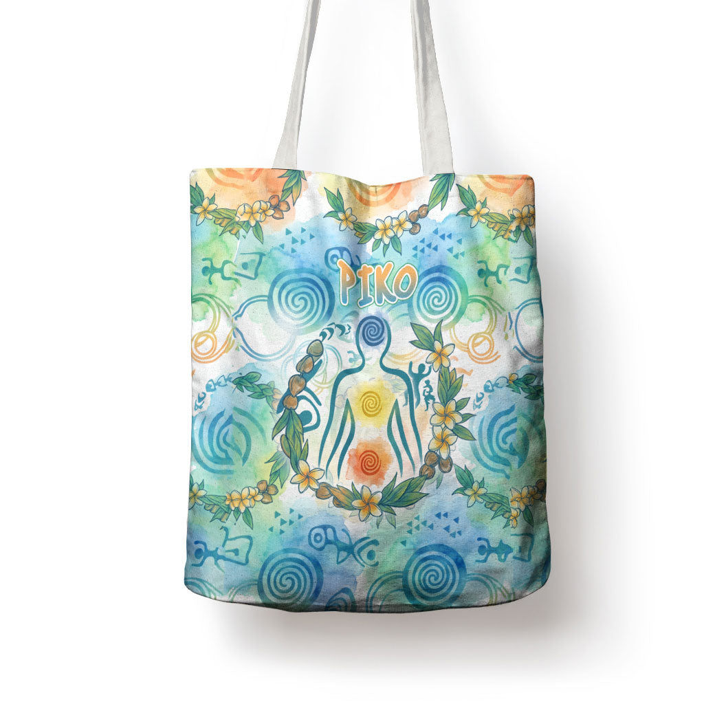 Hawaiian Piko Cultural Pride Aloha Tote Bag Watercolor Spiral Art - Tropical Plumeria Lei Garland
