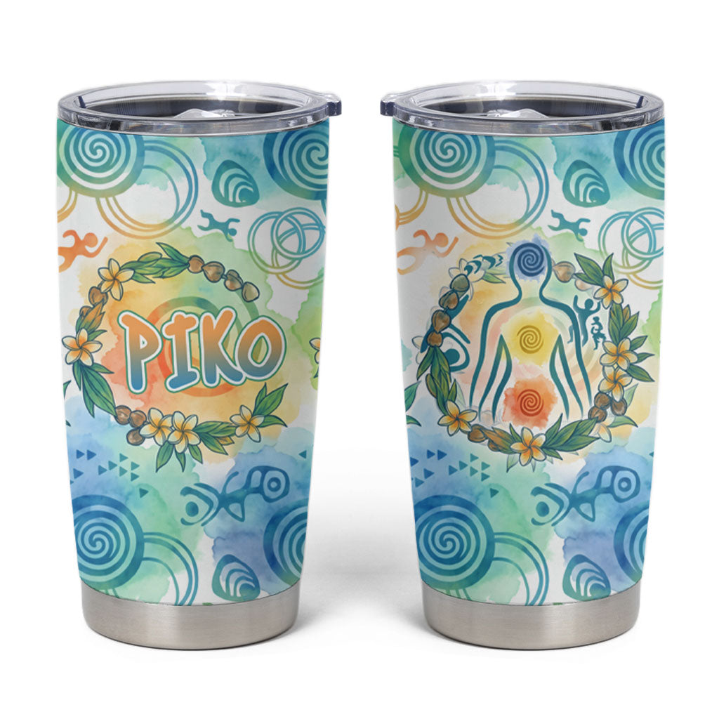 Hawaiian Piko Cultural Pride Aloha Tumbler Cup Watercolor Spiral Art - Tropical Plumeria Lei Garland