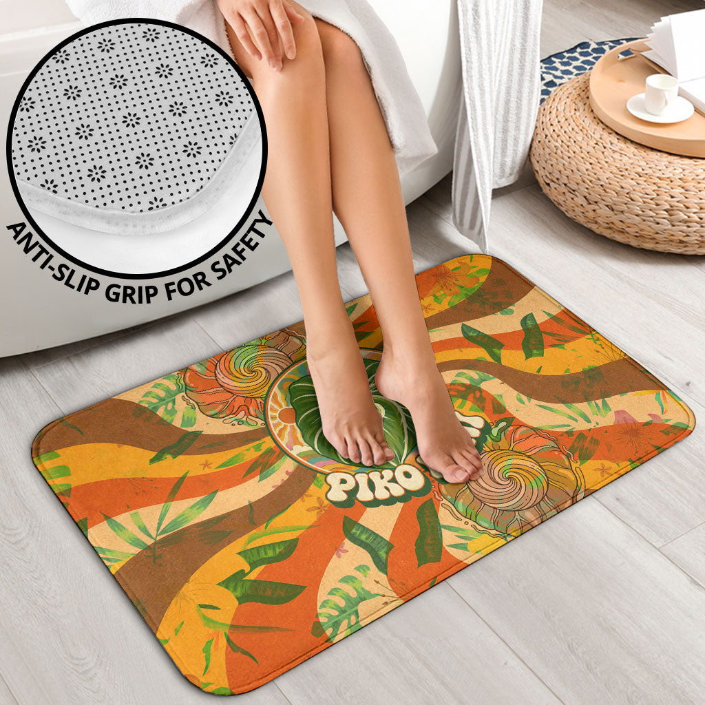 Hawaiian Piko Lani Cultivate I Ka Piko Aloha Bathroom Set Retro Psychedelic Taro Leaf - Hibiscus Flowers