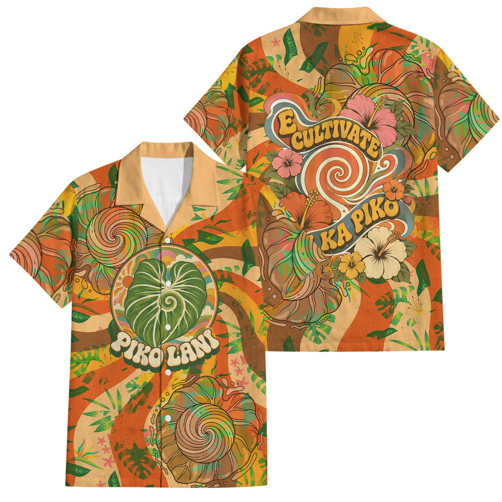 Hawaiian Piko Lani Cultivate I Ka Piko Aloha Family Matching Off Shoulder Maxi Dress and Hawaiian Shirt Retro Psychedelic Taro Leaf - Hibiscus Flowers