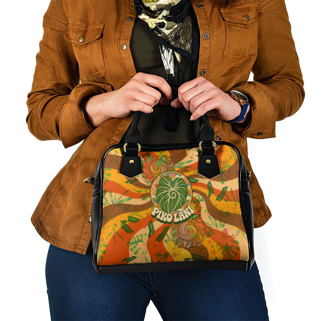 Hawaiian Piko Lani Cultivate I Ka Piko Aloha Shoulder Handbag Retro Psychedelic Taro Leaf - Hibiscus Flowers