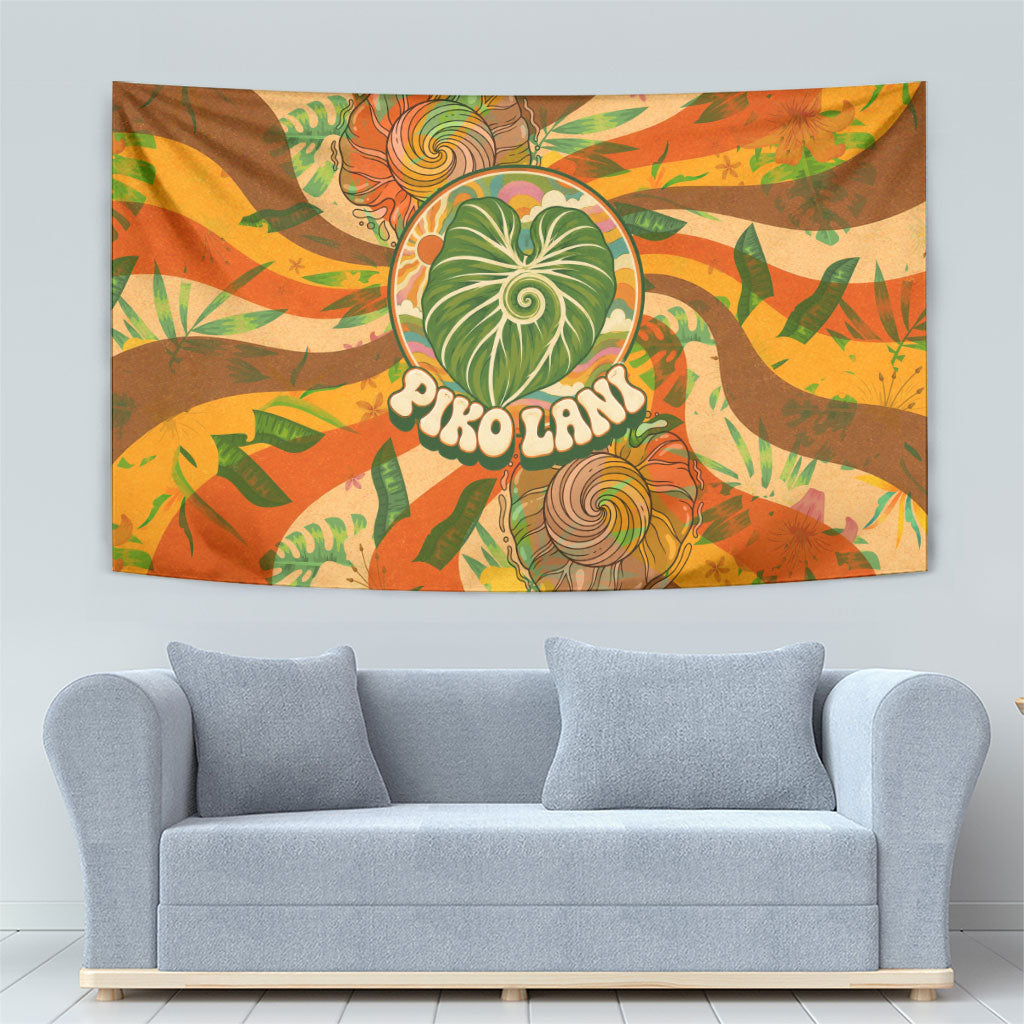 Hawaiian Piko Lani Cultivate I Ka Piko Aloha Tapestry Retro Psychedelic Taro Leaf - Hibiscus Flowers