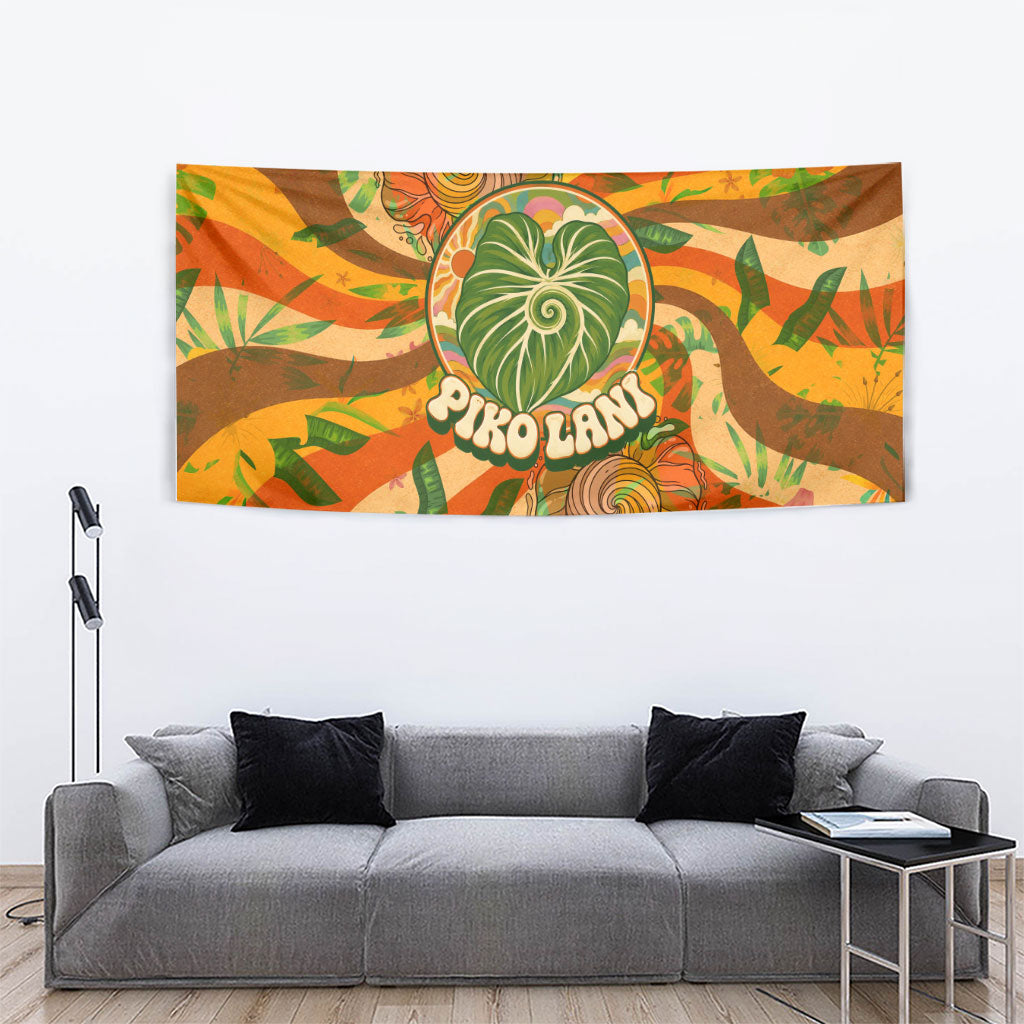 Hawaiian Piko Lani Cultivate I Ka Piko Aloha Tapestry Retro Psychedelic Taro Leaf - Hibiscus Flowers