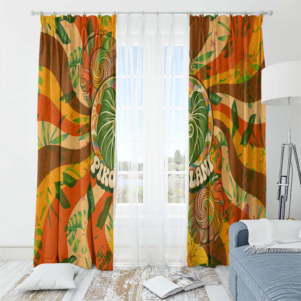 Hawaiian Piko Lani Cultivate I Ka Piko Aloha Window Curtain Retro Psychedelic Taro Leaf - Hibiscus Flowers