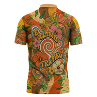 Hawaiian Piko Lani Cultivate I Ka Piko Aloha Zipper Polo Shirt Retro Psychedelic Taro Leaf - Hibiscus Flowers