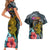 Hawaii Turtle Couples Matching Short Sleeve Bodycon Dress and Hawaiian Shirt Hawaii Pattern and Turtle Tattoo Dark Cyan Gradient TS04 - Polynesian Pride