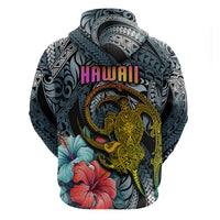 Hawaii Turtle Hoodie Hawaii Pattern and Turtle Tattoo Dark Cyan Gradient TS04 - Polynesian Pride