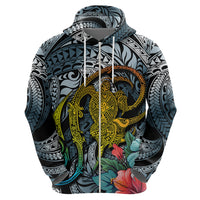 Hawaii Turtle Hoodie Hawaii Pattern and Turtle Tattoo Dark Cyan Gradient TS04 - Polynesian Pride