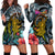 Hawaii Turtle Hoodie Dress Hawaii Pattern and Turtle Tattoo Dark Cyan Gradient TS04 - Polynesian Pride