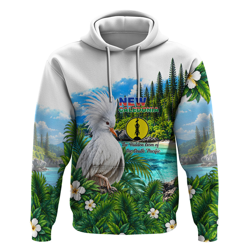 New Caledonia Kagu Bird Nature Hoodie South Pacific Hidden Gem Tropical Landscape TS04 Pullover Hoodie Green White - Polynesian Pride