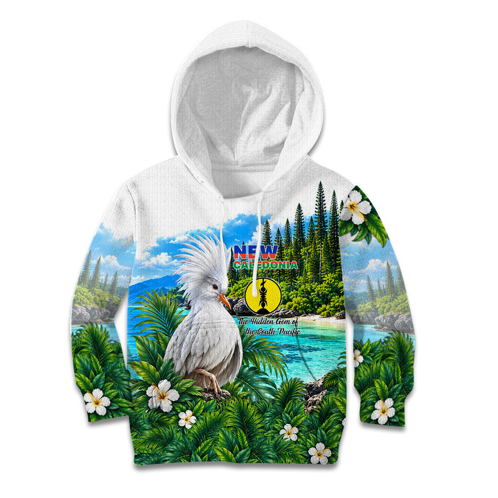 New Caledonia Kagu Bird Nature Kid Hoodie South Pacific Hidden Gem Tropical Landscape TS04 Hoodie Green White - Polynesian Pride