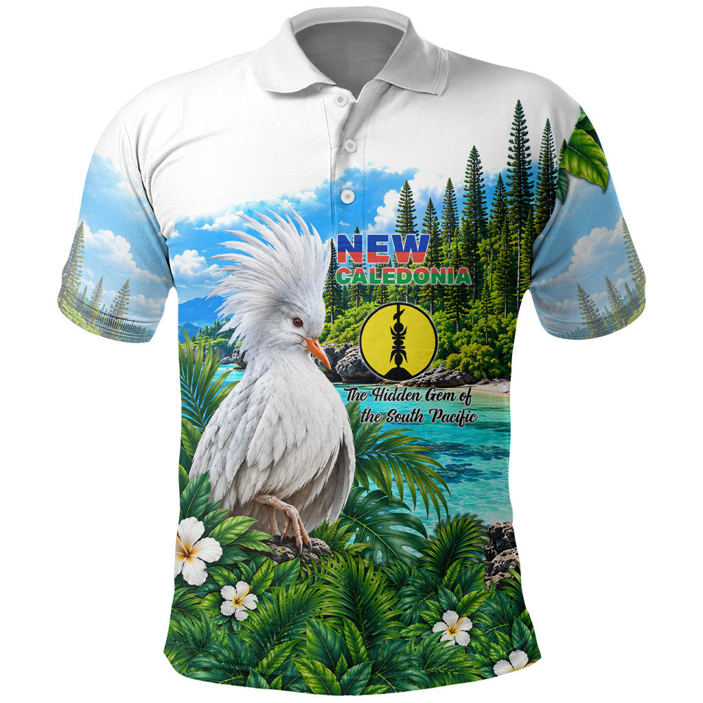 New Caledonia Kagu Bird Nature Polo Shirt South Pacific Hidden Gem Tropical Landscape TS04 Green White - Polynesian Pride