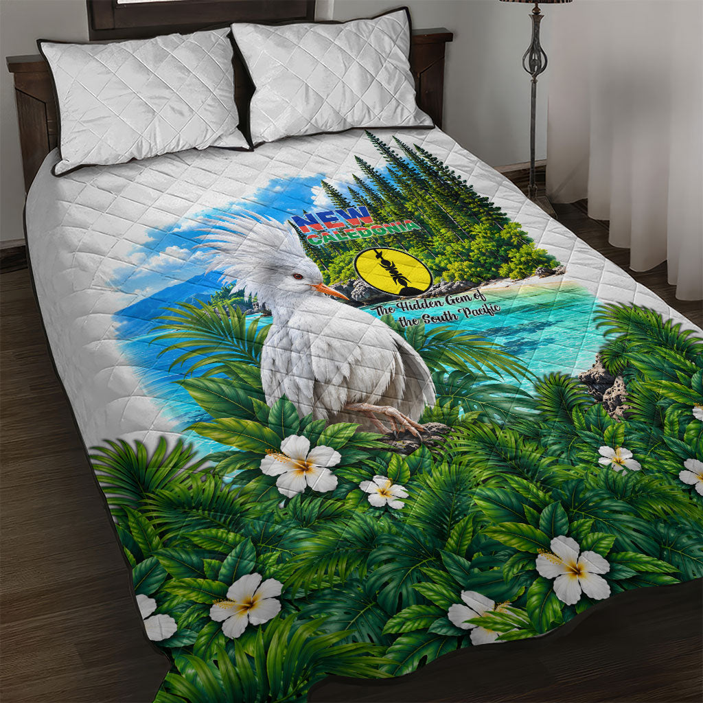 New Caledonia Kagu Bird Nature Quilt Bed Set South Pacific Hidden Gem Tropical Landscape TS04 Green White - Polynesian Pride