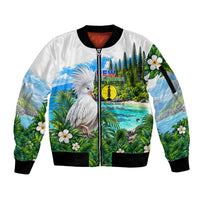 New Caledonia Kagu Bird Nature Sleeve Zip Bomber Jacket South Pacific Hidden Gem Tropical Landscape TS04 Unisex Green White - Polynesian Pride