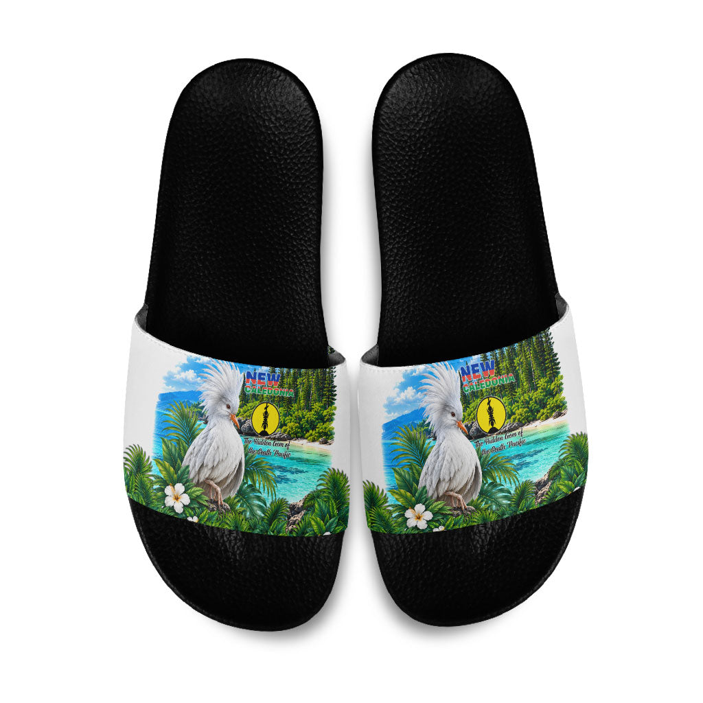 New Caledonia Kagu Bird Nature Slide Sandals South Pacific Hidden Gem Tropical Landscape TS04 Green White - Polynesian Pride